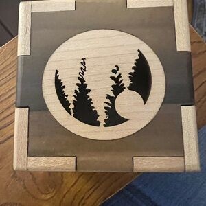 Wooden Coaster Set with Forest Design